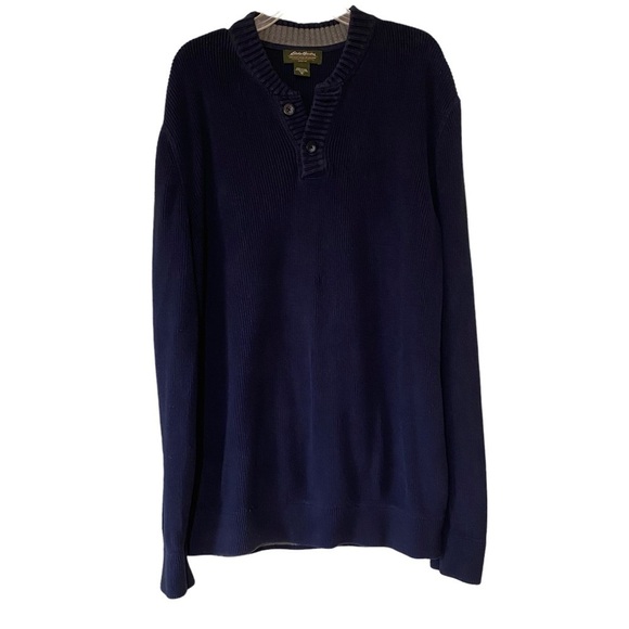 Eddie Bauer Sweaters - Vintage Eddie Bauer Oversized Cotton Knit Sweater Navy Blue Sz XL